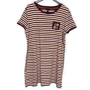 CHAPS Burgundy Stripe Short Sleeve Dress Shirt Tunic Women's Plus Size XXL